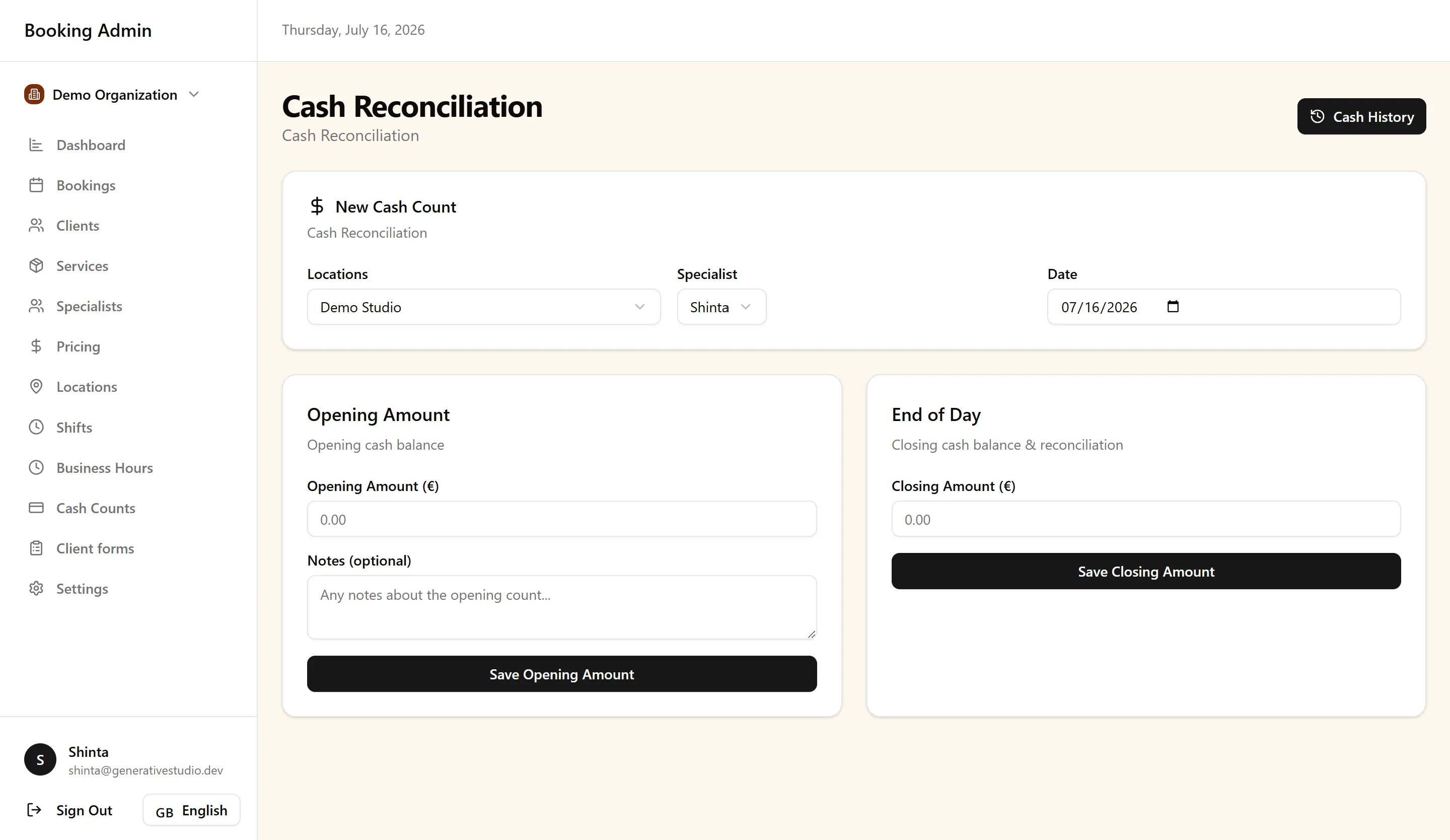 Cash reconciliation