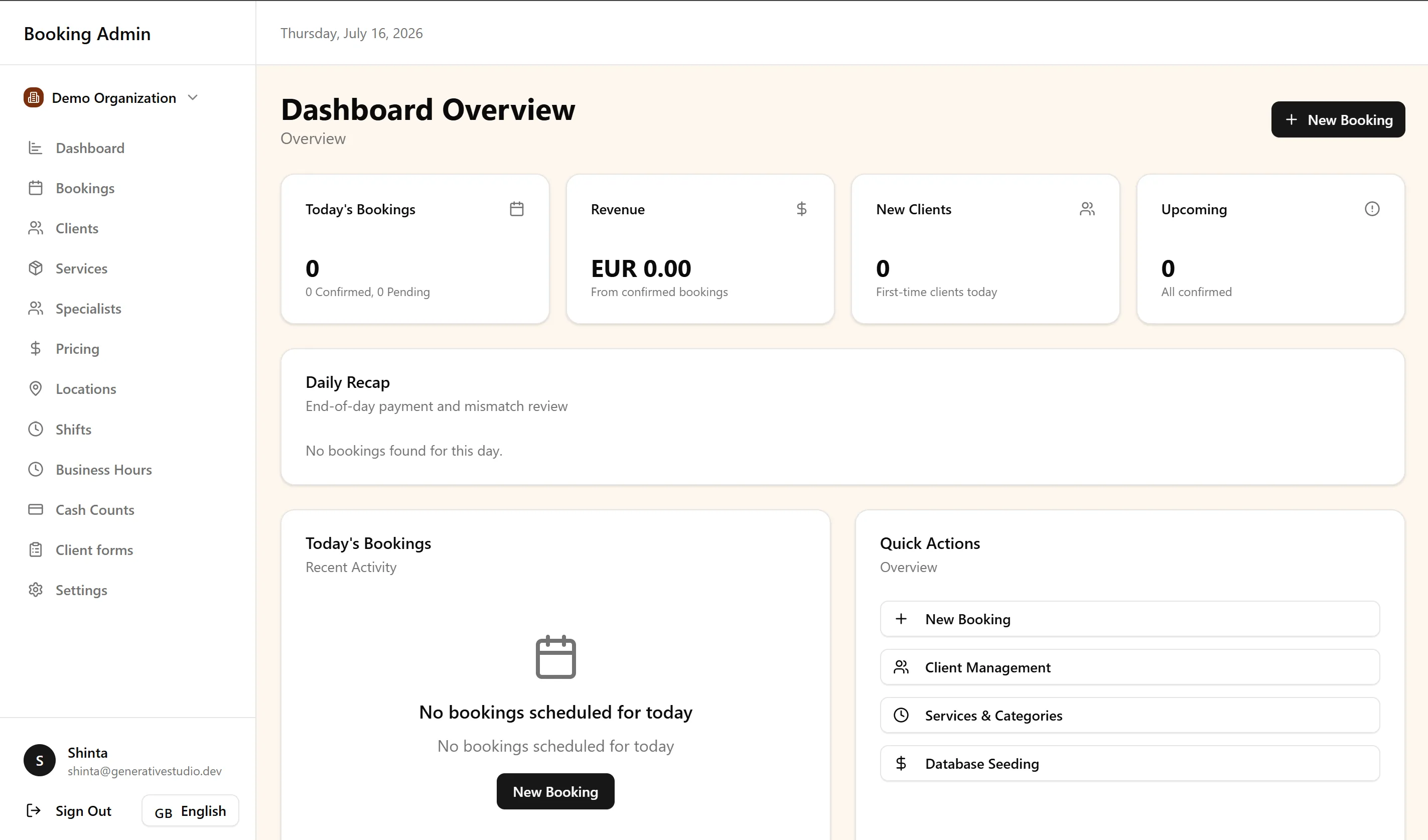 FullDay admin dashboard overview