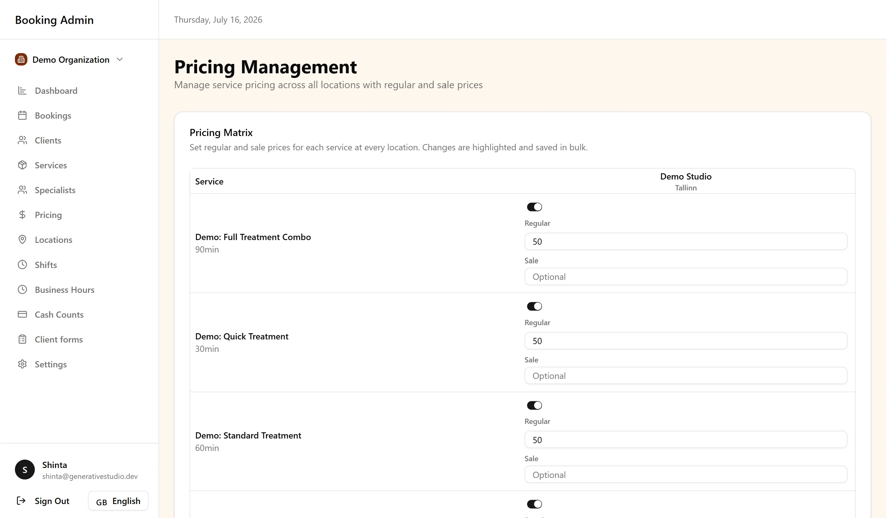 Pricing management
