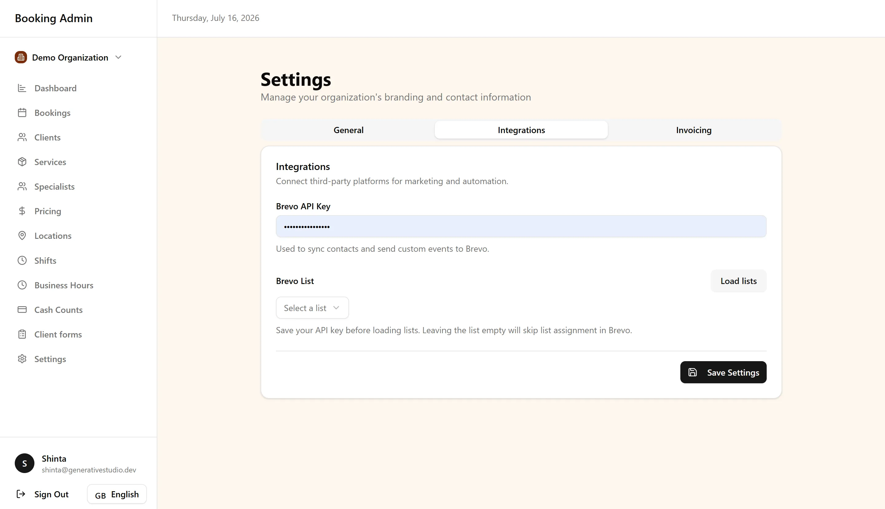 Integration settings