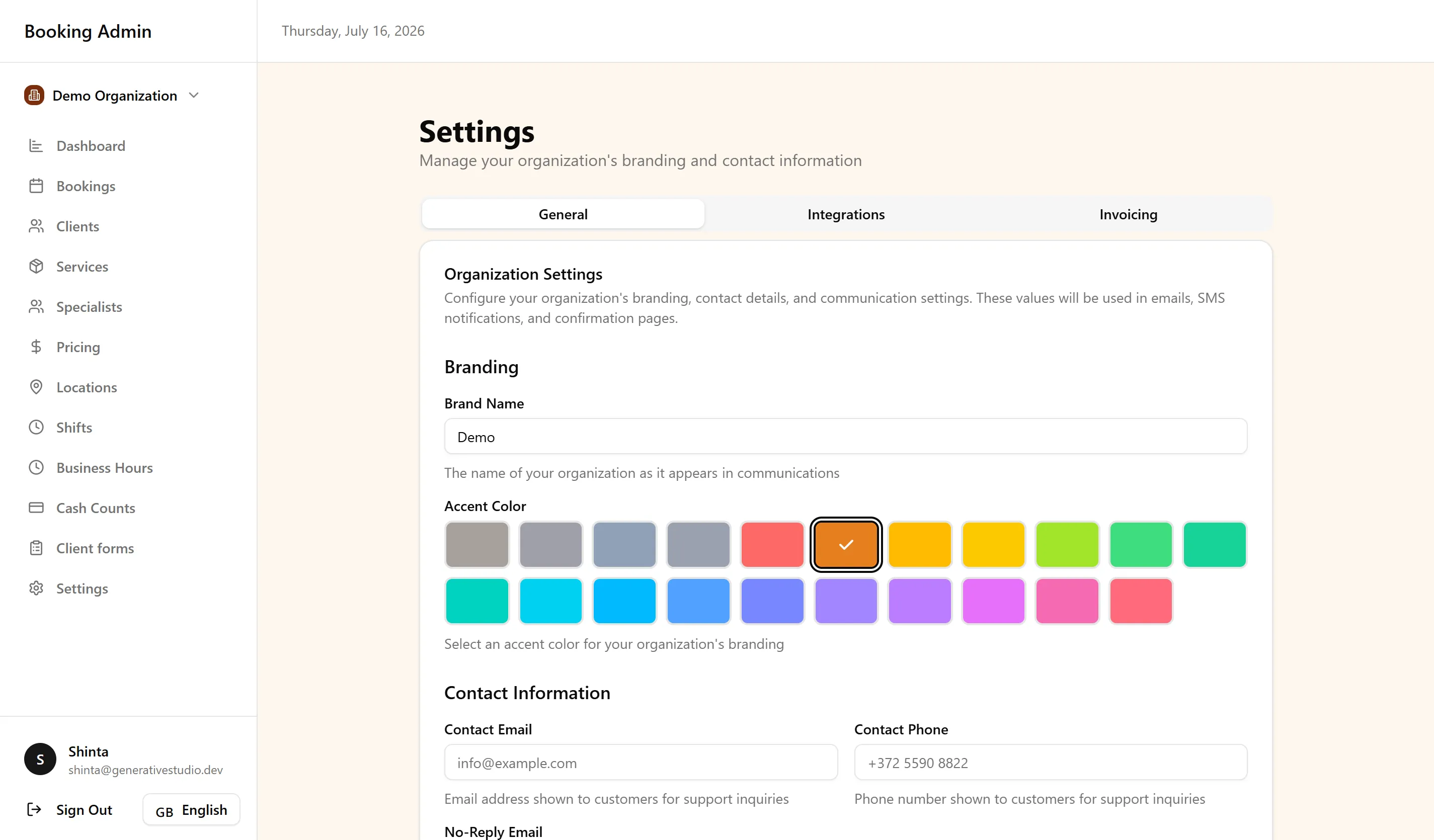Organization settings