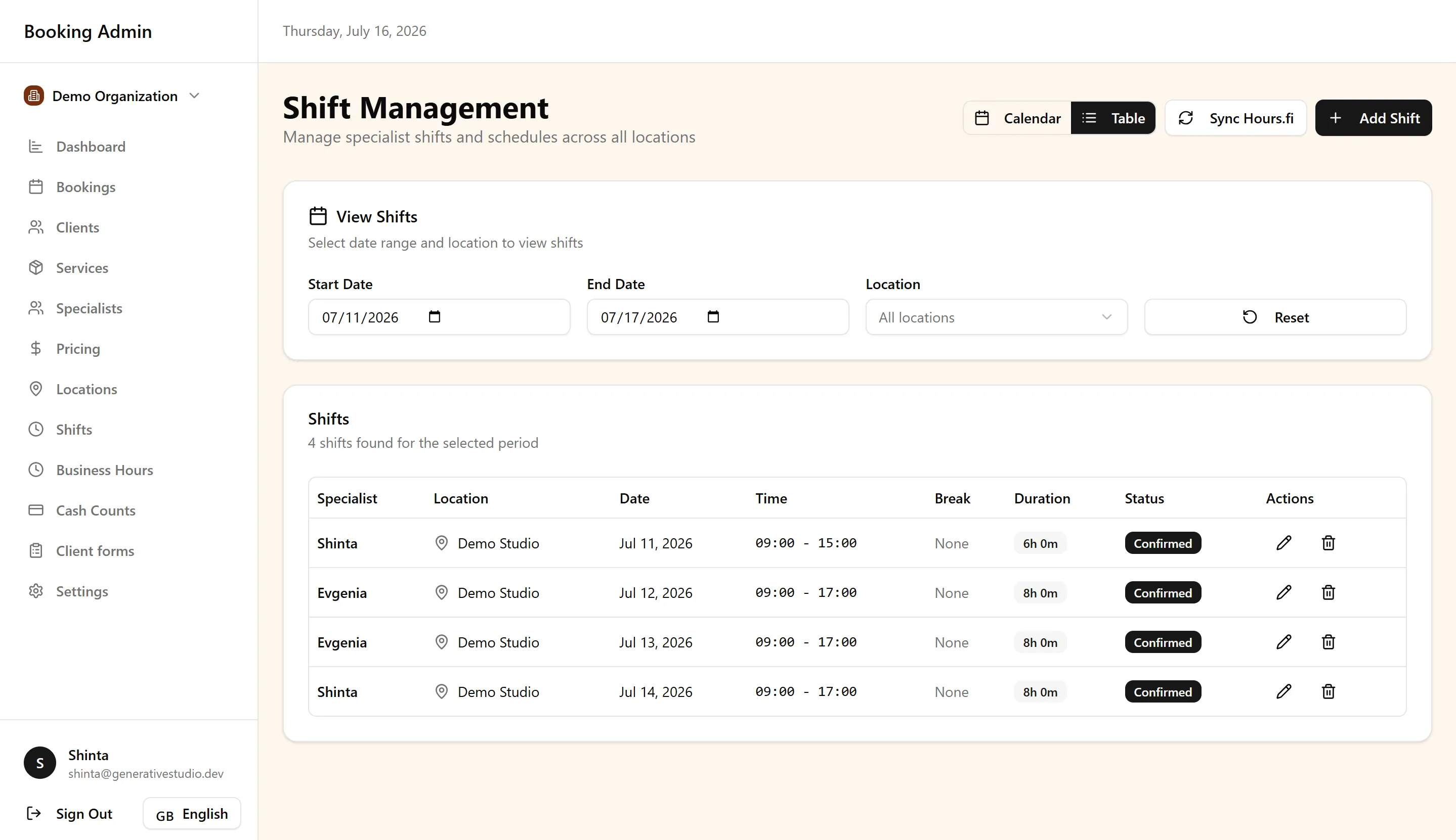 Shift management
