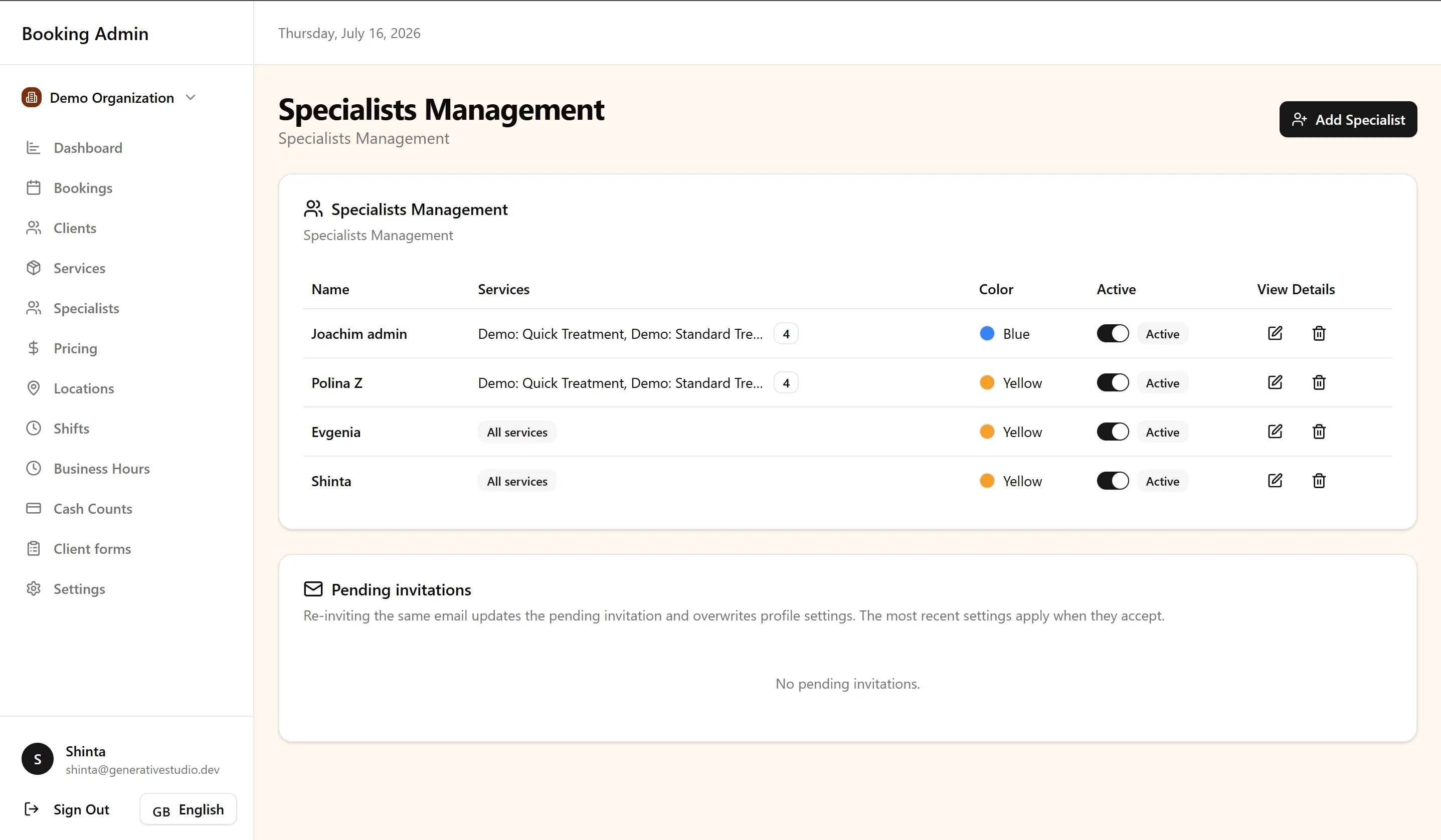 Specialists management